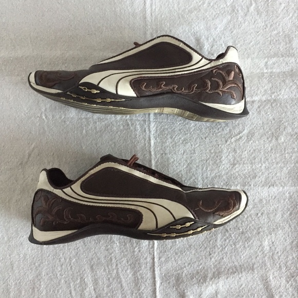 Puma Brown & Cream Embroidered Shoes - Picture 2 of 7